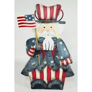 Americana UNCLE SAM Patriotic Tin LANTERN Tealight Candle Holder July Fourth